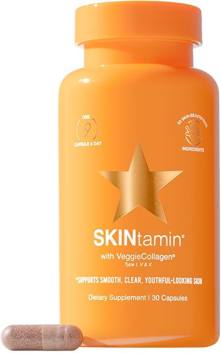 SKINtamin Vegetarian Collagen Pills | Best Collagen Supplements for Women to Support Skin Firmness and Wrinkles | Skin Supplement Formulated to Help Reduce Blemishes