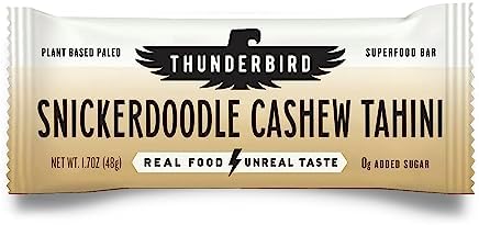 Thunderbird Bars Energy Snack, Gluten-Free with Protein, Healthy Real Food, Vegan Paleo Non-GMO, No Added Sugar, Snickerdoodle Cashew Tahini Flavor (12 Count, 1.7 oz. Bars)