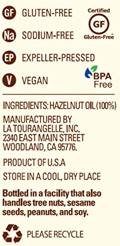 La Tourangelle Roasted Hazelnut Oil, High-Oleic Oil Great for Baking, Stir-Frying, and Vinaigrettes, 16.9 Fl Oz