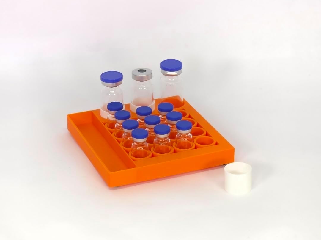 Vial Holder for Refrigerator Use | Home Vial Organizer Tray for Peptide– 5"x5"x0.75", Lightweight (8g) (Orange)