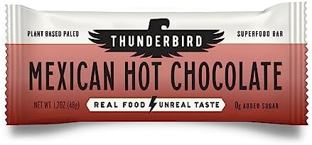 Thunderbird Bars Energy Snack, Gluten-Free with Protein, Healthy Real Food, Vegan Paleo Non-GMO, No Added Sugar, Mexican Hot Chocolate Flavor (12 Count, 1.7 oz. Bars)