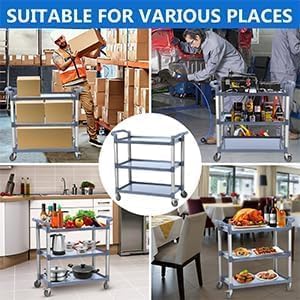 3-Tier Service Cart,3-Shelf Rolling Push Cart with Wheels,360 LBS Heavy Duty Utility Cart for Restaurant, Office, Kitchen & Hotel ,Grey