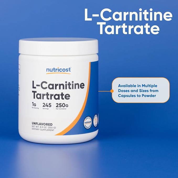 Nutricost L-Carnitine Tartrate Powder (250 Grams) - 1 Gram per Serving, 250 Servings