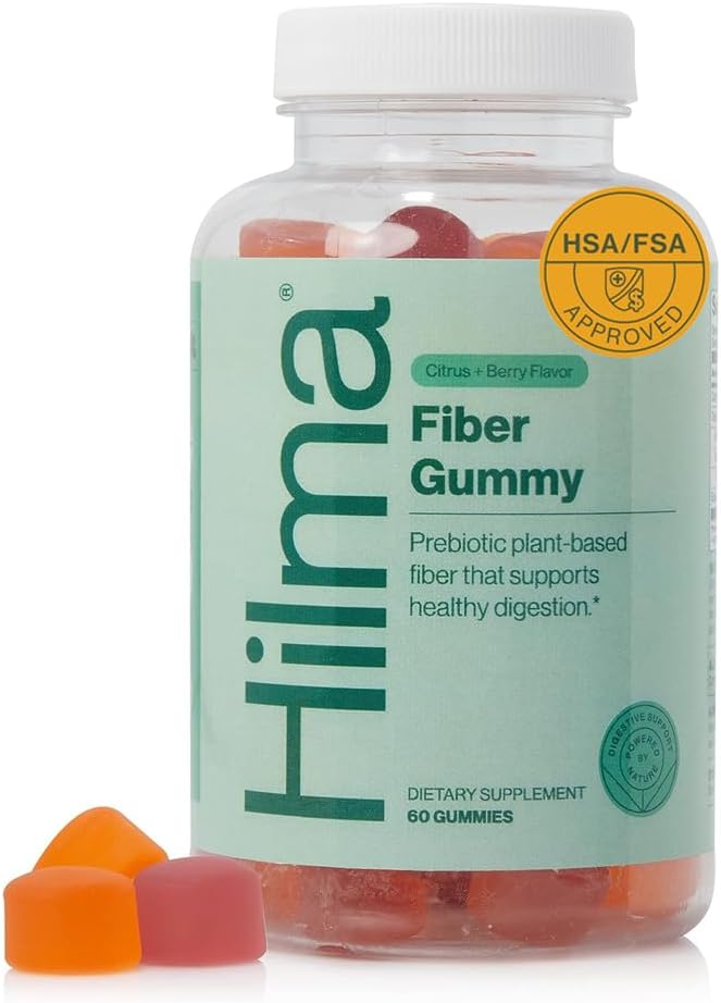 Hilma Prebiotic Fiber Gummies, Daily Fiber Supplement, Gummies for Adults, Supports Gut Health for Women and Promotes Regularity, Citrus Natural Flavor, FSA Eligible, 60 Count