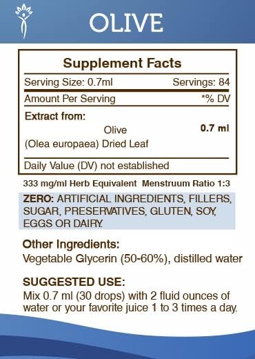 Secrets of the Tribe Olive Alcohol-Free Liquid Extract, Olive (Olea europaea) Dried Leaf (2 FL OZ)