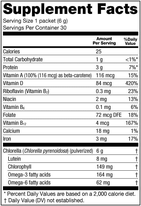 Sun Chlorella Powder Green Algae Superfood Supplement Supports Whole Body Wellness Immune Defense, Gut Health & Natural Energy Boost - Chlorophyll, B12, Protein, Non-GMO - 30 Packets