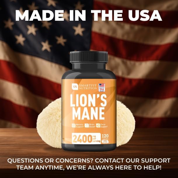 Lions Mane Supplement Capsules - Mushroom Supplement - Focus Factor - Immune Support - Brain Supplements for Memory and Focus - Made in USA - 120 Capsules