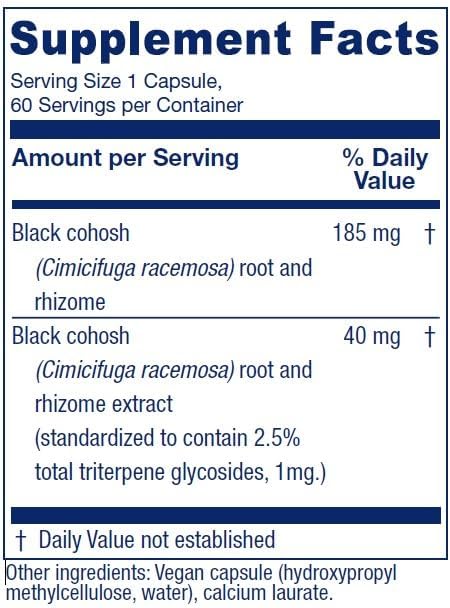 Vitanica Black Cohosh, Cimicifuga Extract Plus, Vegan, 60 Capsules