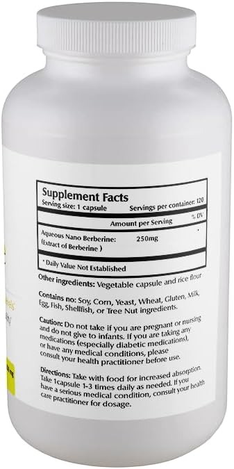Nano Berberine 250 mg Veggie Capsules (120 Servings), Berberis Extract, Nano for Enhanced Absorption, Supports Vitality and Cellular Balance, Non-GMO, Vegan, Gluten-Free