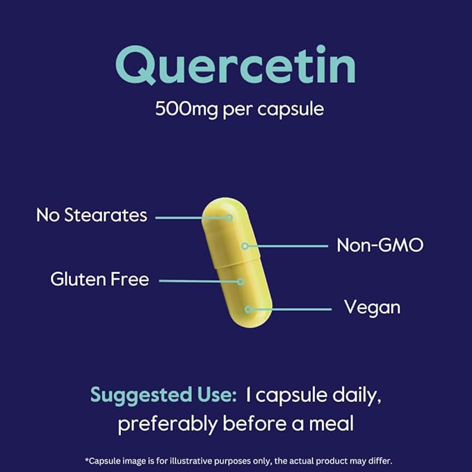 BESTVITE Quercetin 500mg (120 Vegetarian Capsules) - No Stearates - No Silicon Dioxide - Vegan - Non GMO - Gluten Free
