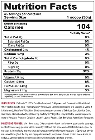 Metabolic Nutrition Whey Protein Isolate ISO PWDR Butter Pecan Cookie, 3.04lb, 23 Servings, 26g Protein, Fast Digesting, Zero Carbs, Delicious Flavor, Very Low Carbs & Fat, Zero Lactose
