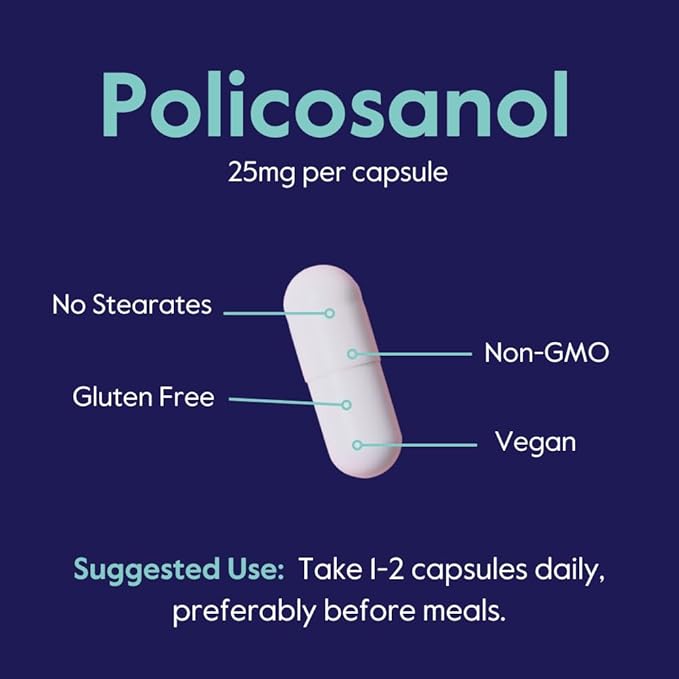 BESTVITE Policosanol 25mg (180 Vegetarian Capsules) - No Stearates - No Flow Agents - Vegan - Non GMO - Gluten Free