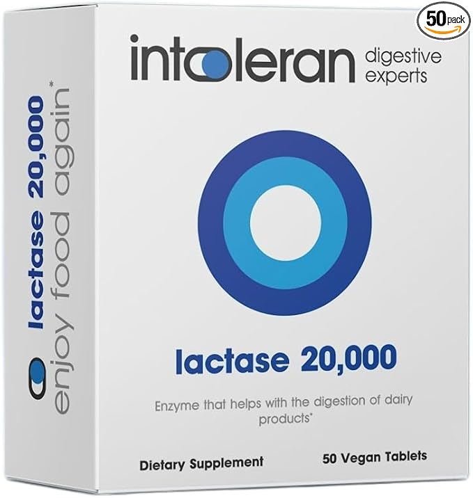 Lactase 20,000 Digestive Enzymes - 50 Scored Tablets | Supplement for Lactose Intolerance | Lactase Enzyme That Helps Digest Dairy & Lactose | Highest Dosed & Fast Acting | Pure & Vegan