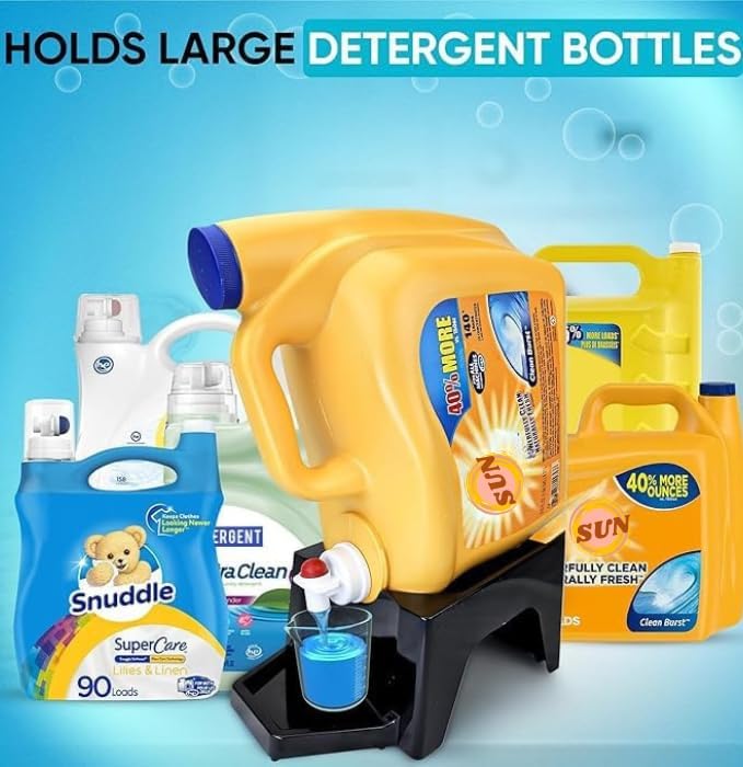 TidyFriend 3 Pack Laundry Detergent Dispenser with Tray, Laundry Soap Dispenser with Non-Slip Rubber Feet for Washing Room Organization, Easy Pour (Black)