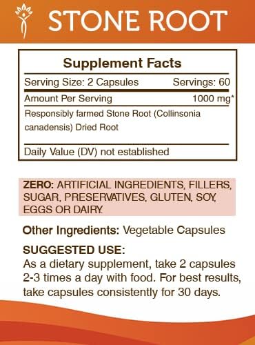 Secrets of the Tribe Stone Root 120 Capsules, 1000 mg, Responsibly farmed Stone Root (Collinsonia Canadensis) Dried Root (120 Capsules)