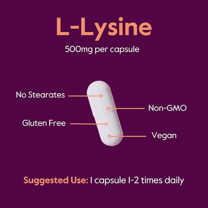 BESTVITE Filler-Free L-Lysine 500mg (240 Veg Capsules) - Vegan - No Stearates or Fillers - Non GMO - Gluten Free - No Dicalcium Phosphate - Amino Acid Supporting Skin, Lip & Immune Health*