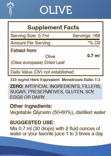 Secrets of the Tribe Olive Alcohol-Free Liquid Extract, Olive (Olea europaea) Dried Leaf (4 FL OZ)