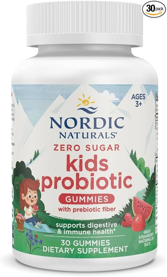 Nordic Naturals Zero Sugar Kids Probiotic Gummies - Strawberry Watermelon Flavor - 30 Gummies - Supports Digestive Wellness & Immune Health - Non-GMO - Third Party Tested - Vegan - 30 Servings
