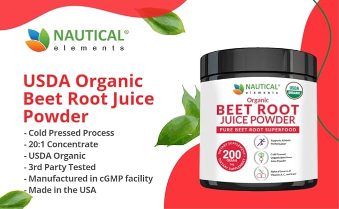 Beet Juice Powder Organic - Cold Pressed - 20:1 Concentrate - Concentrated Beet Root Powder - Nitric Oxide - Circulation Support - 57 Servings of Beet Root Supplement - 7oz