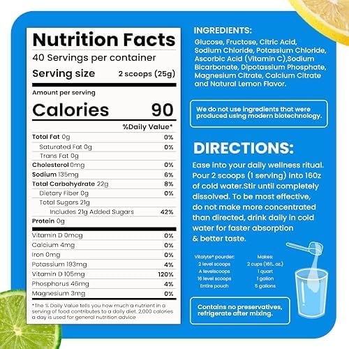 Vitalyte Electrolyte Powder Drink Mix, Isotonic Electrolyte Hydration Mix, Gluten Free Post Workout Powder Mix, Pack of 1, 35 oz., Cool Citrus Flavor