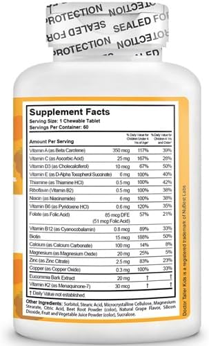 Doctor Taller Kids - Kids Multivitamins, Toddler Vitamins - Support Healthy, Immunity and Bone Strength for Ages 2 to 9 - Grape Flavor - 60 Vegan Chewable Tablets | 1 Month Supply
