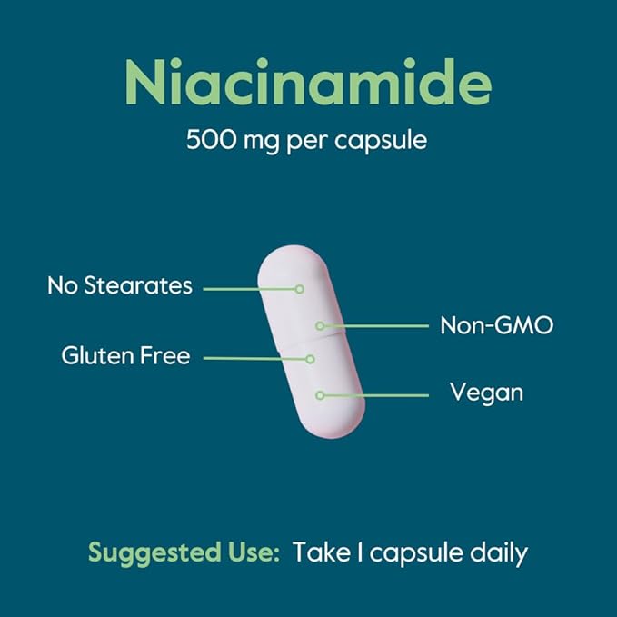 BESTVITE Filler-Free Niacinamide 500mg (240 Vegetarian Capsules) - Flush Free Vitamin B3- No Stearates - Vegan - Non GMO - Gluten Free