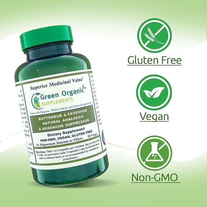 Butterbur, Feverfew, Analgesic, Painkiller, & Headache Suppressor, 90 VCaps, High Absorbable, Non-GMO, Gluten-Free (Pack of 2)