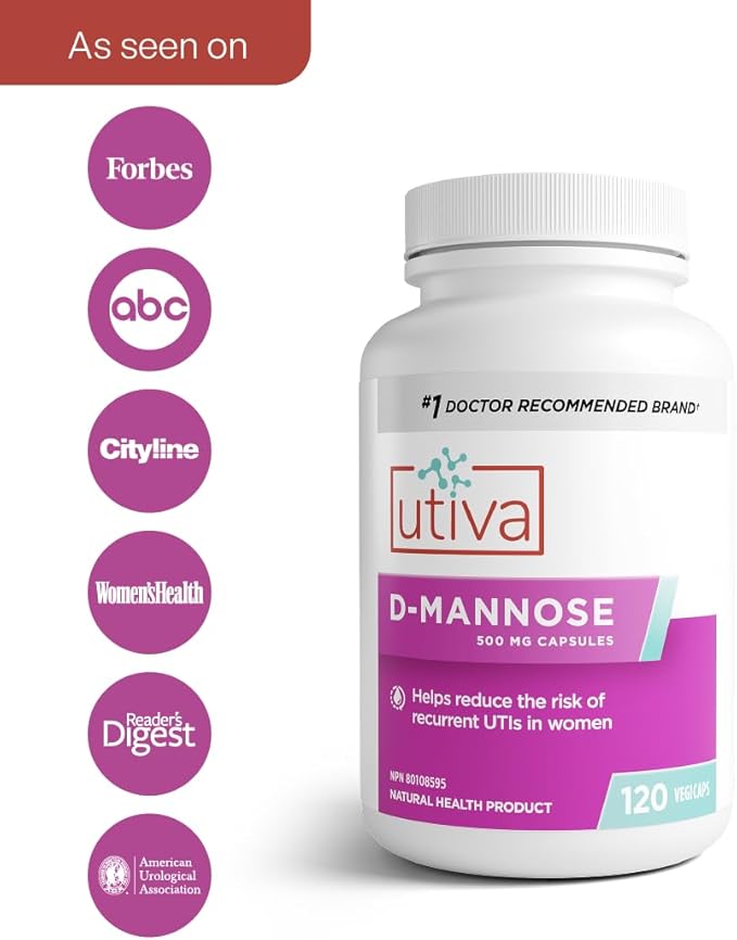 Szio+ Utiva D-Mannose 500mg Capsules – Naturally Flush The Bladder and Urinary Tract – UTI Avoidance Treatment – Supports Management of Urinary Tract Infections, 120 Capsules