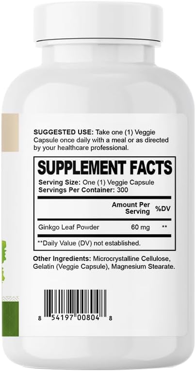 Ginkgo Biloba - 300 Veggie Capsules - 60mg Per Serving