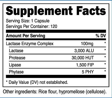 Nutricost Lactase Enzyme Complex 3,000 FCC ALU, 120 Veggie Capsules - Non-GMO, Gluten Free, 120 Servings (3 Bottles)