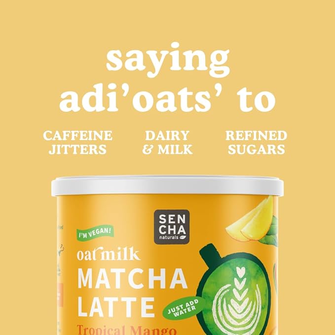Sencha Naturals Oat Milk Matcha Latte Mix, Tropical Mango, 8.5 oz | Vegan, Dairy Free, Gluten Free Instant Latte Powder for Smoothies & Lattes | Premium Japanese Matcha Green Tea
