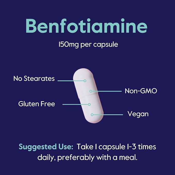 BESTVITE Benfotiamine 150mg (360 Vegetarian Capsules) (120x3) - No Stearates - No Silicon Dioxide - Vegan - Non GMO - Gluten Free