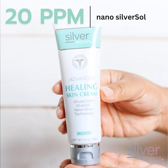 Silver Biotics Nano Silver Healing Lotion Cream Unscented Scent Infused SilverSol and Hyaluronic Acid | All Natural Ingredients to Heal, Smooth Your Skin Blemishes and Scars (3.4 oz.)