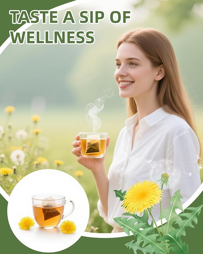 60 Teabags - Dandelion Leaf & Root Tea Bags, Natural Herbal Tea for Liver & Kidney Health, Supports Digestion & Boosts Immune System - Caffeine-Free, Non-GMO, No Additives