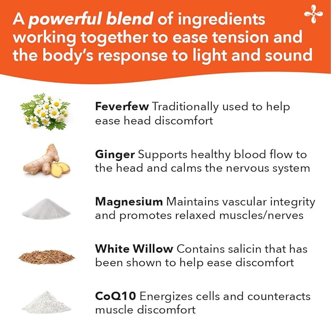 LifeSeasons - Migra-T - Migraine Prevention & Relief Supplement - Support for Severe Headaches - Reduces Light Sound & Odor Sensitivity - Feverfew, White Willow, Magnesium Ginger & CoQ10-60 Capsules