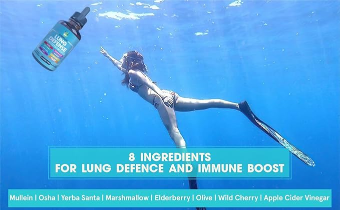LUNG DEFENSE Herbal Extract 8 in 1 Blend (Mullein,Marshmallow,OSHA,Wild Cherry,Elderberry,Yerba Santa,Olive Leaf,ACV) Lung Cleanse - Respiratory & Immune System support - liquid supplement- 4 OZ
