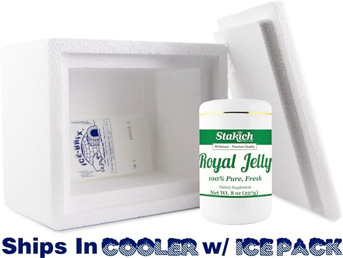 Stakich Fresh Royal Jelly - Pure, All Natural - No Additives/Flavors/Preservatives Added - 8 Ounce (227 Gram)