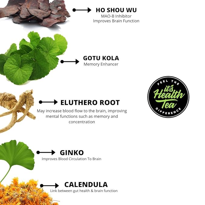 Memory & Focus Tea Blend: Gotu Kola, Eleuthero Root, Ginkgo, Ho Shou Wu, Peppermint, Damiana, Calendula, Lemongrass, Licorice Loose Leaf 3oz for Clarity & Focus Support
