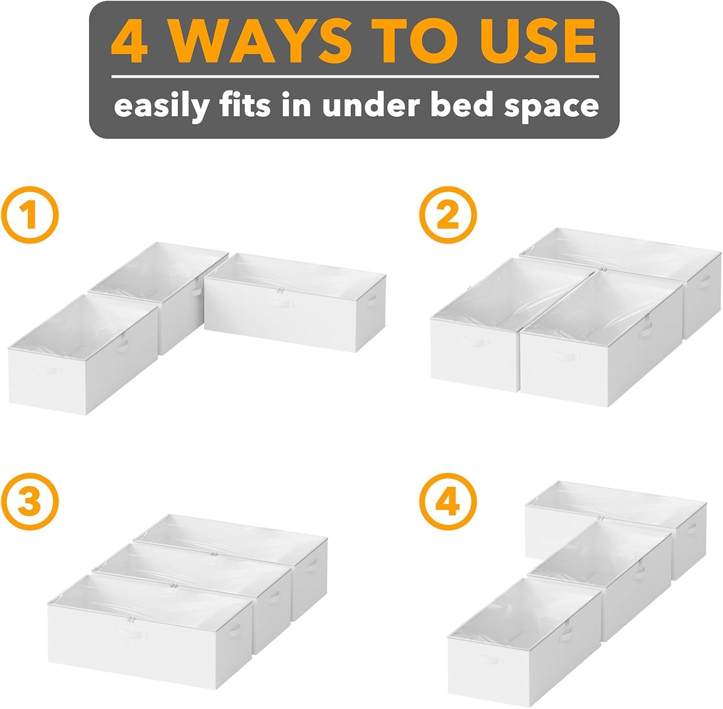 SpaceAid 3 Pack 10" High Under Bed Storage Containers, Large Underbed Storage Organizer Bins with Lids for Bedroom, Dorm, Clothes, Closet Organization, Bed Sheets and Blankets (White)