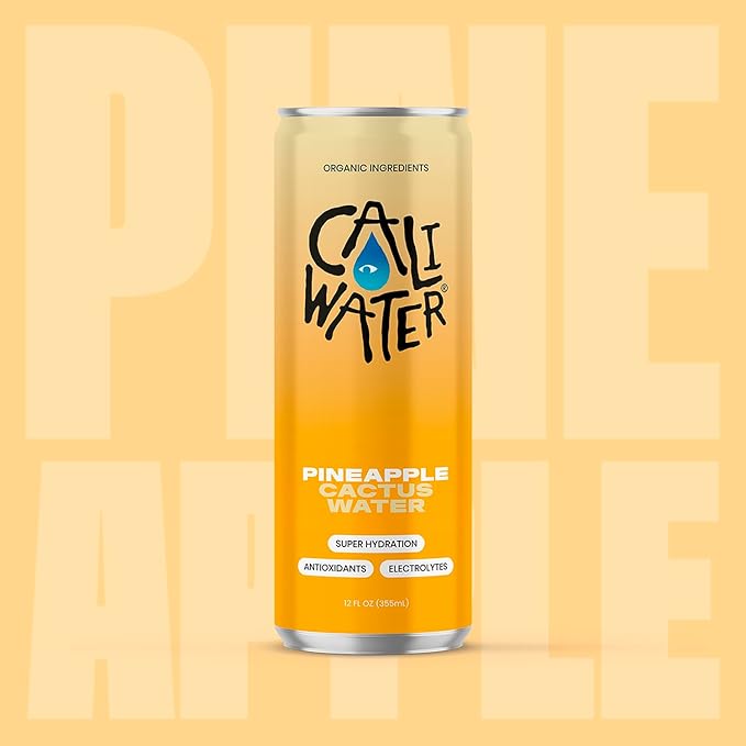 Caliwater - Organic Cactus Water - Pineapple - 5g Sugar, 35 Calories - Coconut Water Alternative - Natural Plant Based Hydration - Skin Care, Electrolyte Drinks - Flavored Water Beverages - 12 Cans