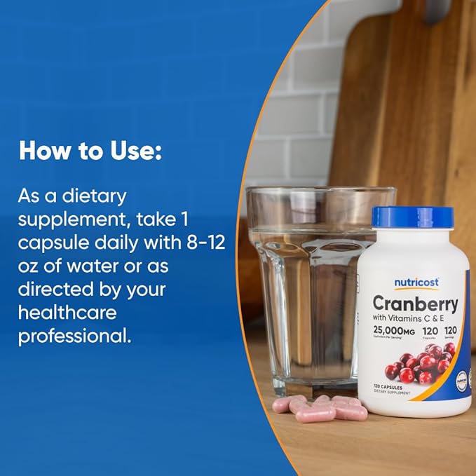 Nutricost Cranberry Extract (25,000mg) (120 Capsules) with Vitamin C & Vitamin E