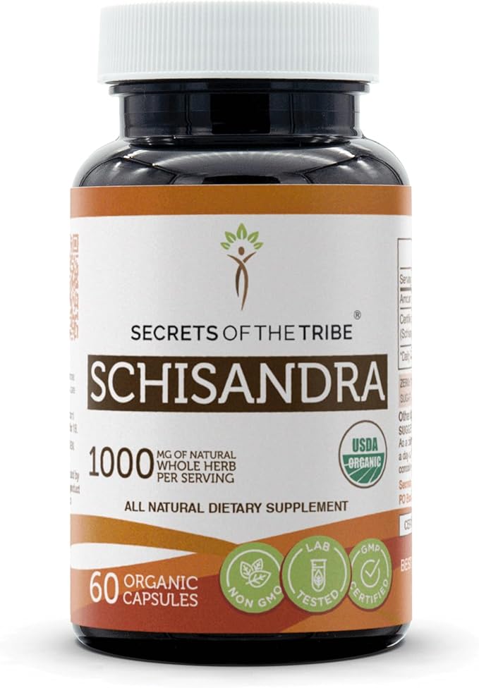 Secrets of the Tribe Schisandra 60 Capsules, 1000 mg, USDA Organic Schisandra (Schisandra Chinensis) Dried Berry (60 Capsules)