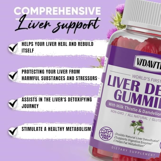 Sugar-free Liver Cleanse Detox & Repair Gummies — 1500mg Milk Thistle Supplement with Artichoke, Dandelion and 20+ Herbs — Essential Liver Support Supplement for Men & Women(60 Vegan Gummies)