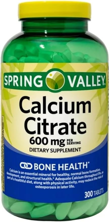 Spring Valley - Calcium Citrate, Bone Health Supplement, 600mg, 300 Count, (1) + ViT4 Pill Box.