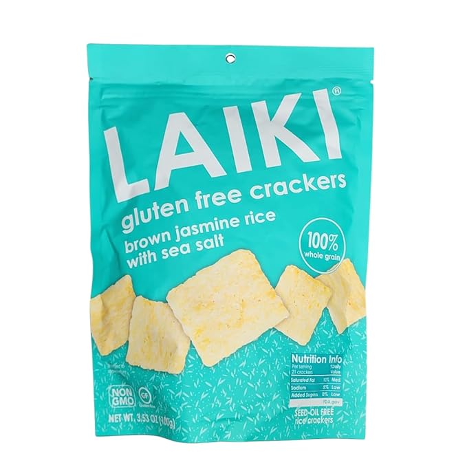 Gluten Free Rice Crackers - Seed-Oil Free - Snacks - Low Sodium Crackers Crunch - Allergen-Friendly , Vegan, Non-GMO Verified, FODMAP Friendly, Brown Jasmine Rice Simply Sea Salt flavor - 3.53 Oz Bag (Pack of 8)