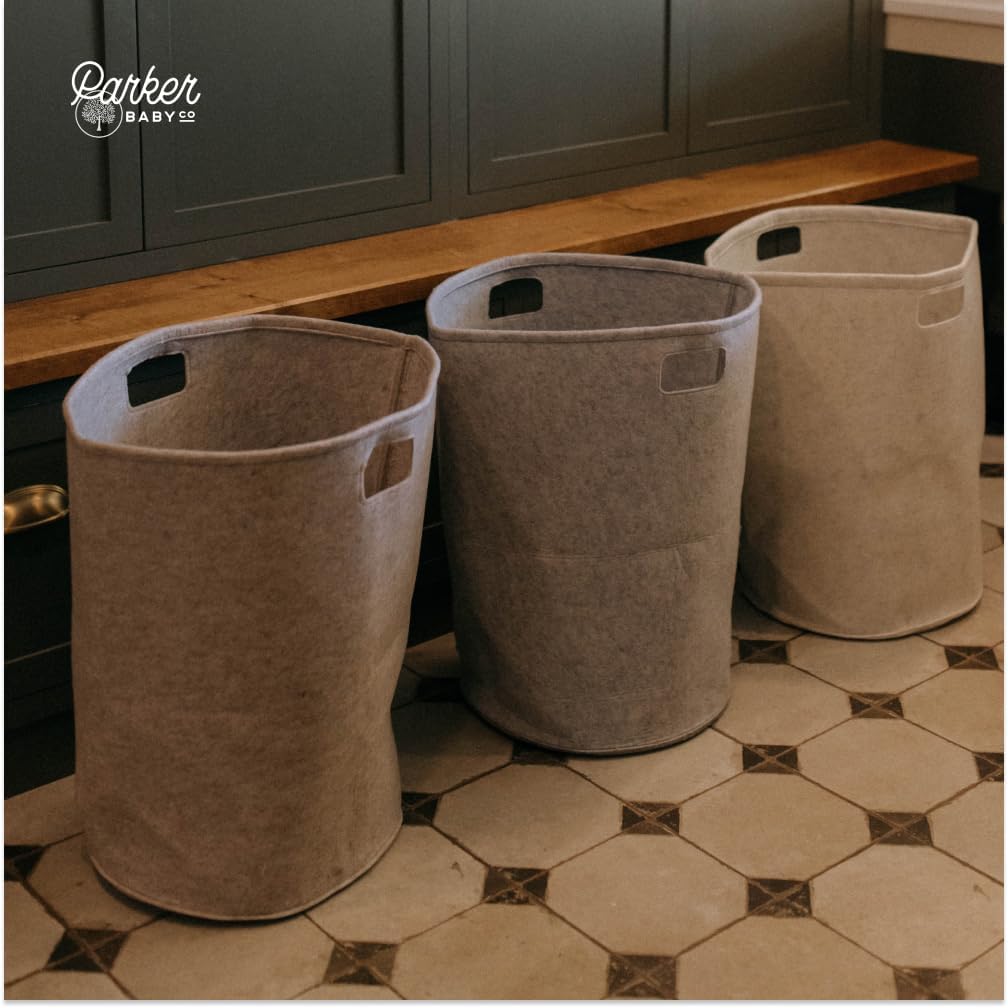 Parker Baby Nursery Laundry Hamper - Large Felt Storage Basket and Baby Hamper for Nursery (Oatmeal)