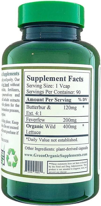 Butterbur, Feverfew, Analgesic, Painkiller, & Headache Suppressor, 90 VCaps, High Absorbable, Non-GMO, Gluten-Free (Pack of 2)