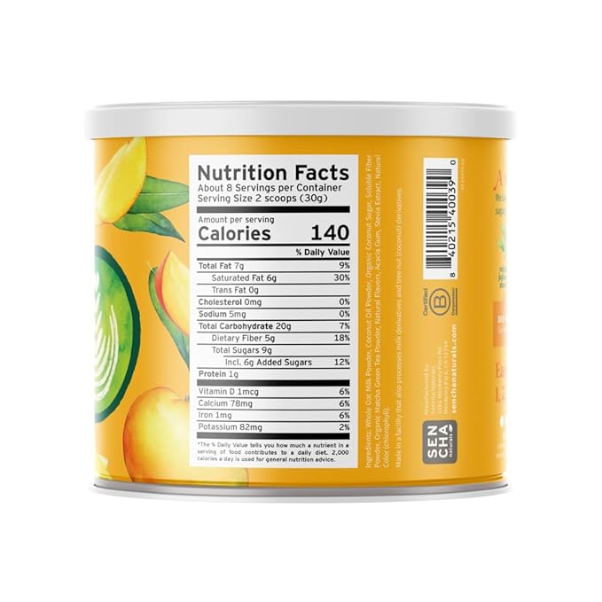 Sencha Naturals Oat Milk Matcha Latte Mix, Tropical Mango, 8.5 oz | Vegan, Dairy Free, Gluten Free Instant Latte Powder for Smoothies & Lattes | Premium Japanese Matcha Green Tea
