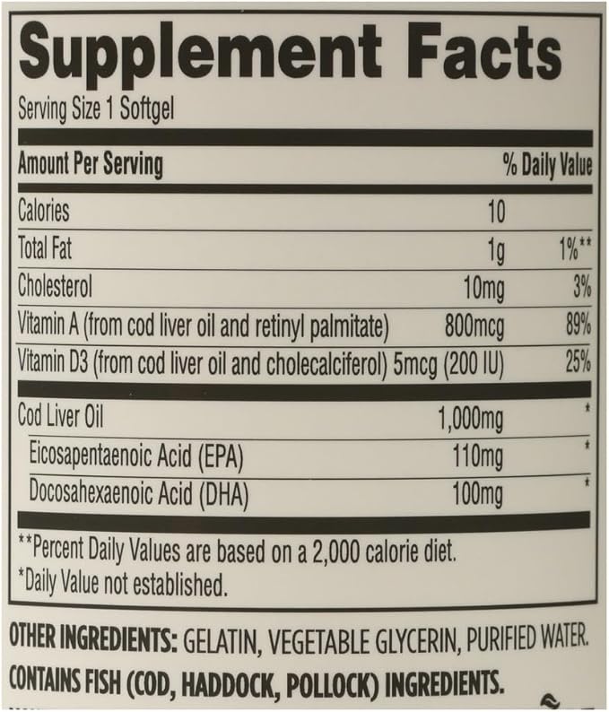 365 by Whole Foods Market, Cod Liver Oil Norwegian 1000Mg, 180 Softgels