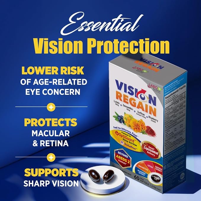 LABO Nutrition VisionREGAIN, Eye Vitamin Beyond AREDS 2 Formula with Lutein, Zeaxanthin, Saffron Extract, Blueberry for Macular and Retinal Health, Eye Fatigue, Night Vision Support 60 Counts